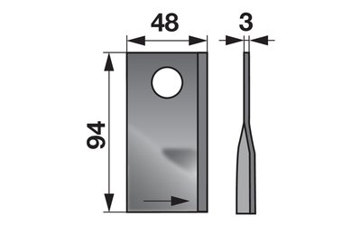 Nůž rotačky levý (25ks) 94x48x3, d=23,0 - 