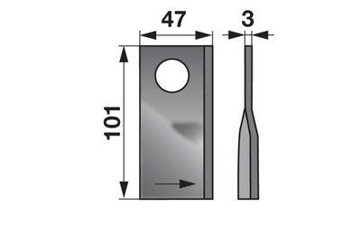 Nůž rotačky levý (25ks) 101x47x3, d=23,0 - 