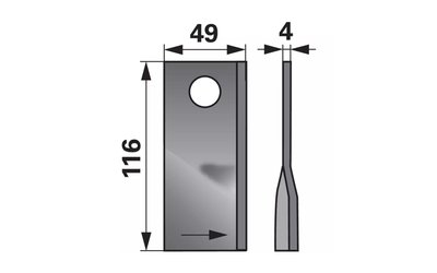 Nůž rotačky levý (25ks) 116x49x4, d=19,0 - 