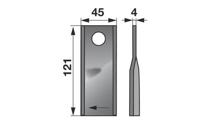 Nůž rotačky pravý (25ks) 121x45x4, d=18,2 - 