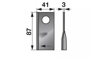 Nůž rotačky pravý (25ks) 87x41x3, d=19,0 - 