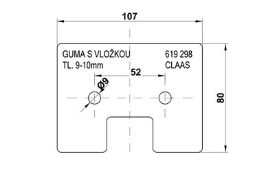 107x80x10 Gumová lopatka elevátoru - 