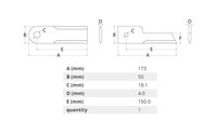 Nůž drtiče 173 x 50 x 4 mm - Ø 18.1 mm - ozubený (1ks) - 