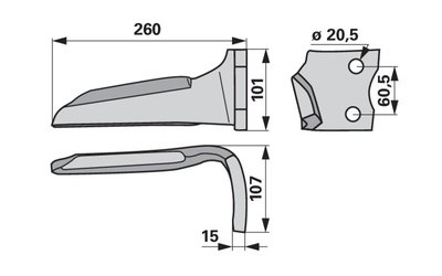 Nůž rotačních bran levý Howard 73000185596V - 