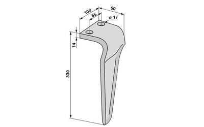  Nůž rotačních bran levý, 100 x 14 x 330 mm Frandent - 